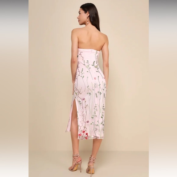Bold Botanicals Pink Floral Embroidered Strapless Midi Dress - Picture 3 of 3